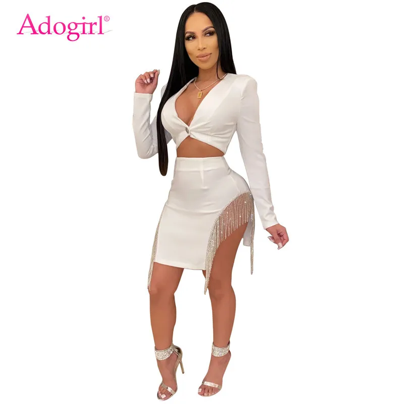Женский комплект из двух предметов Adogirl однотонное белое черное облегающее мини