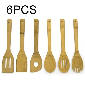 

6 Pcs Wooden Cooking Utensil Set Bamboo Kitchen Spatula Spoons Tools Multi Kit