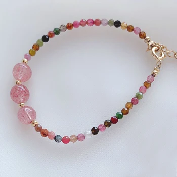 

2020 Natural Stone Bracelet Good Quality Natural Strawberry Crystals Bracelet Tourmaline Simple Daily Bracelet Gift for Women