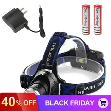 2000LM XM-L T6 светодиодный налобный фонарь, налобный светильник, водонепроницаемый налобный светильник, лампа для велоспорта, кемпинга, пеших прогулок+ аккумулятор 18650 и зарядное устройство