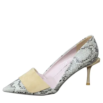 

Pointed sexy snake print 2020 spring temperament shallow mouth stitching thin women's high heels new