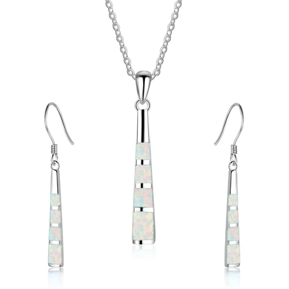 Модное красивое длинное ожерелье в форме колонны, серьги, ювелирный набор, Трендовое ожерелье с подвеской для подруги, лучший подарок - Окраска металла: white