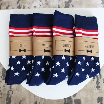 

Personalized Gift For Him Groomsmen Wedding USA American Flag Socks With Label Names Cotton Daddy Gift Bridesmaid Proposal Party