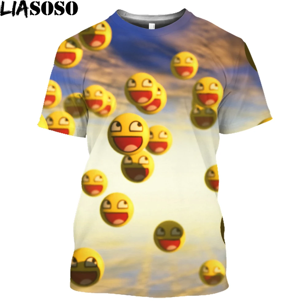 

LIASOSO 3D Smiley Printing Funny Men's T-shirt Summer Casual Fashion Loose Oversized Tops Men Women Clothing Street Hip-hop Tee