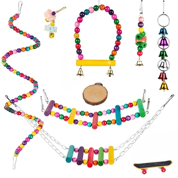 

9 PCS Bird Parrot Toys Bird Swing Toys Bird Cage Hammock Hanging Bell Climbing Ladders Parrot Skateboard Bird Toys