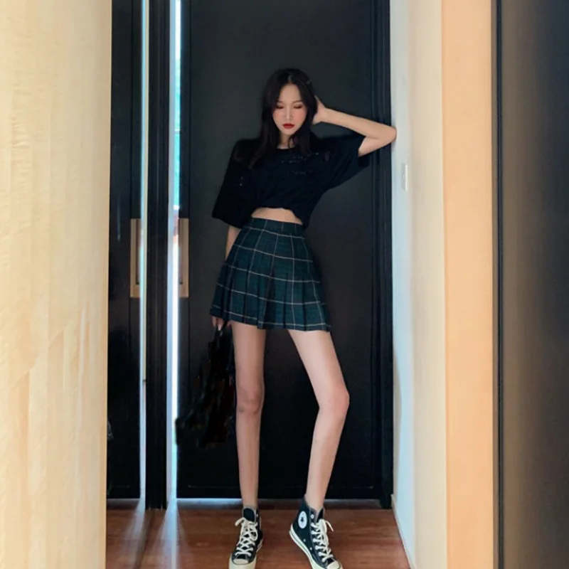 

Korean-style Autumn Versatile Slimming High-waisted Pleated Skirt Students Casual Retro Elegant A- line Half-length Short Skirts