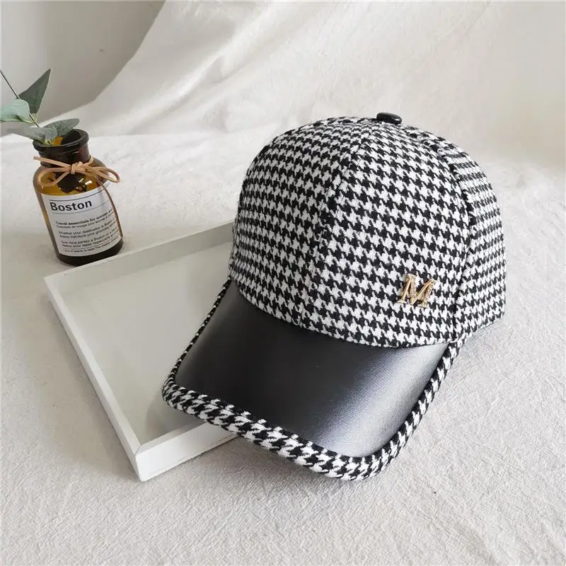 British Houndstooth Face Caps For Women Men Streetwear Checked Snapback Hip Hop Baseball Cap Bone Trucker Hat Chapeau Homme