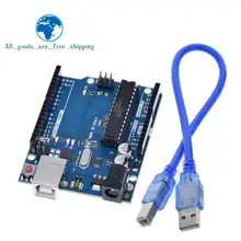 1 conjunto uno r3 caixa oficial atmega16u2 + mega328p chip para arduino uno r3 placa de desenvolvimento + cabo usb