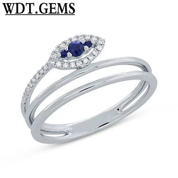 

0.18CT 10K White Gold Blue Sapphire And Diamond Leaf Wrap Right Hand Ring