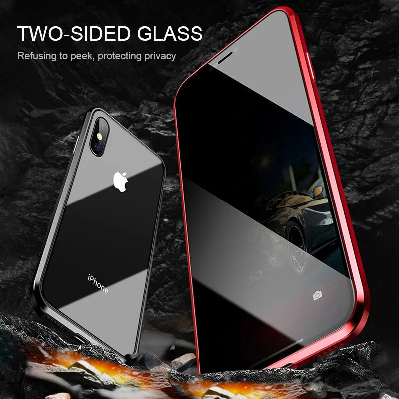 

Double Side Privacy Magnetic Case for IPhone 11 Pro XS MAX XR X 8 7 Plus Anti-peeping Metal Magnet Tempered Glass Phone Case