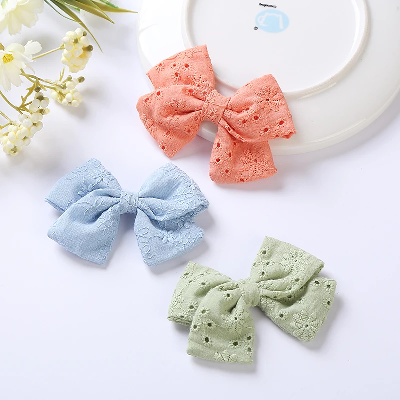 

2Pcs Baby Girl Hair Clips Bows Hairpins For Children Side Pin Embroidery Hairpin Cotton Linen Princess Clip Cute Accessories Set