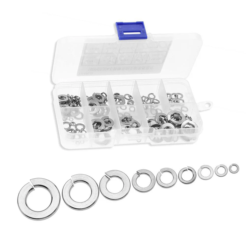 150PCS 9 Sizes Flat Washer Kit 304 Stainless Steel Spring Lock Washer