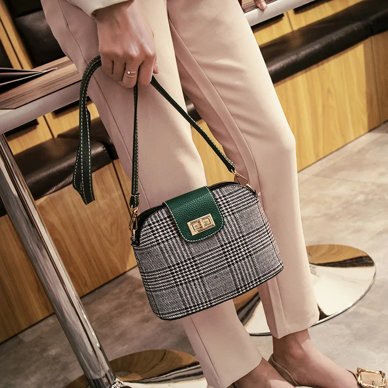 

2019 Autumn Shell Bag Women's Simple Retro Shoulder Bag Versatile Plaid Over-the-shoulder Bag