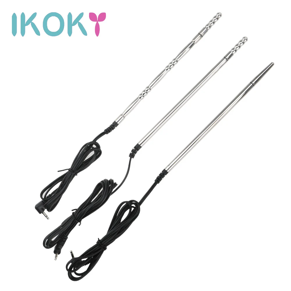 IKOKY Electric Shock Urethral Catheter Penis Plug Stainless Steel Penis Insertion Urethra Sound Dilator Sex Toys For Men
