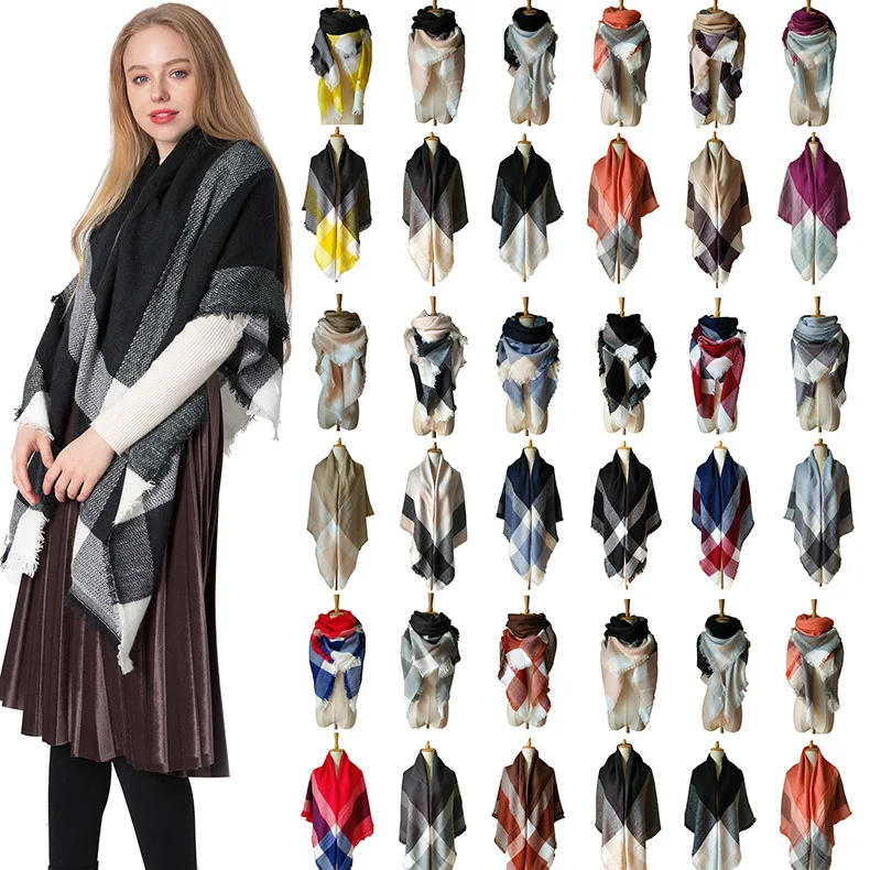 

Europe and the United States new large pashmina Plaid square scarf double sides shawl winter luxury scarf
