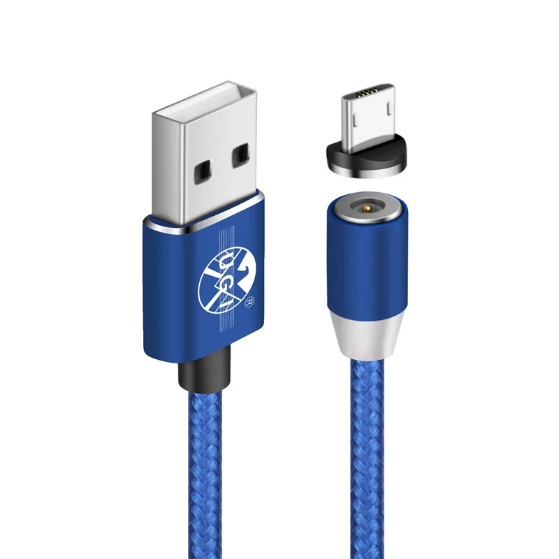 1~ 3M 360 ° Круглый Магнитный светодиодный кабель Micro USB C для зарядки iPhone 5 6 7 8 PLUS X XS XR для samsung S6 S7 S8 S9 Plus - Цвет: Blue Micro Cable