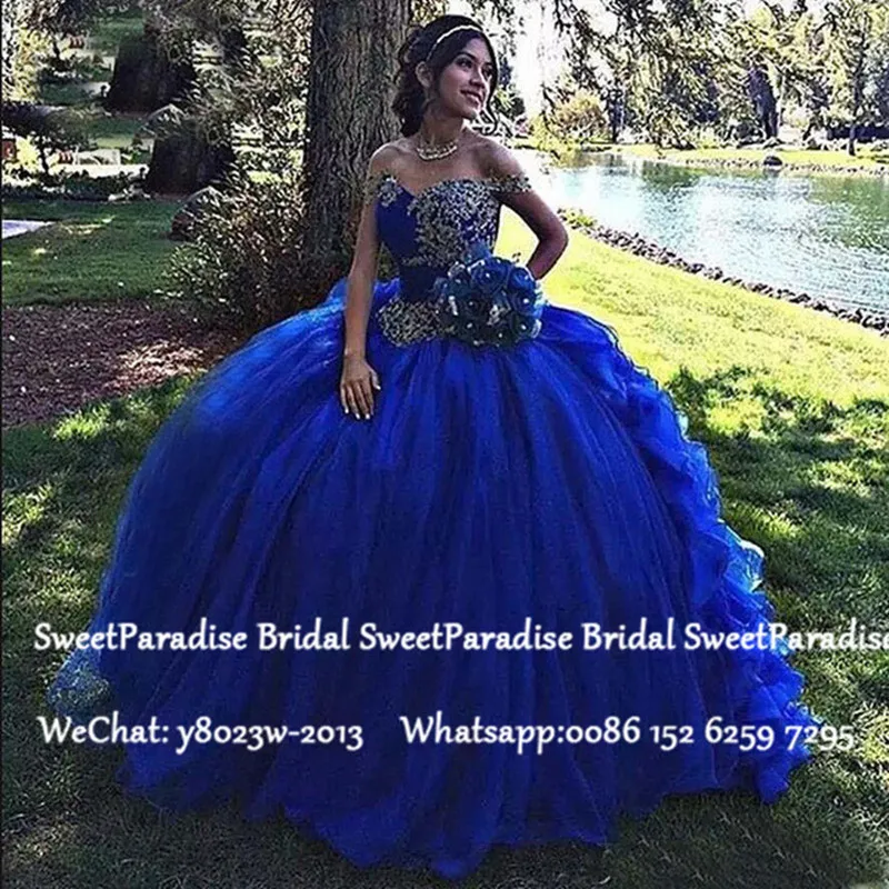 Королевский синий органза платья для выпускного Роскошные хрустальные бусины с открытыми плечами бальное платье сладкий 16 платье для выпускного вечера Vestido 15 Anos