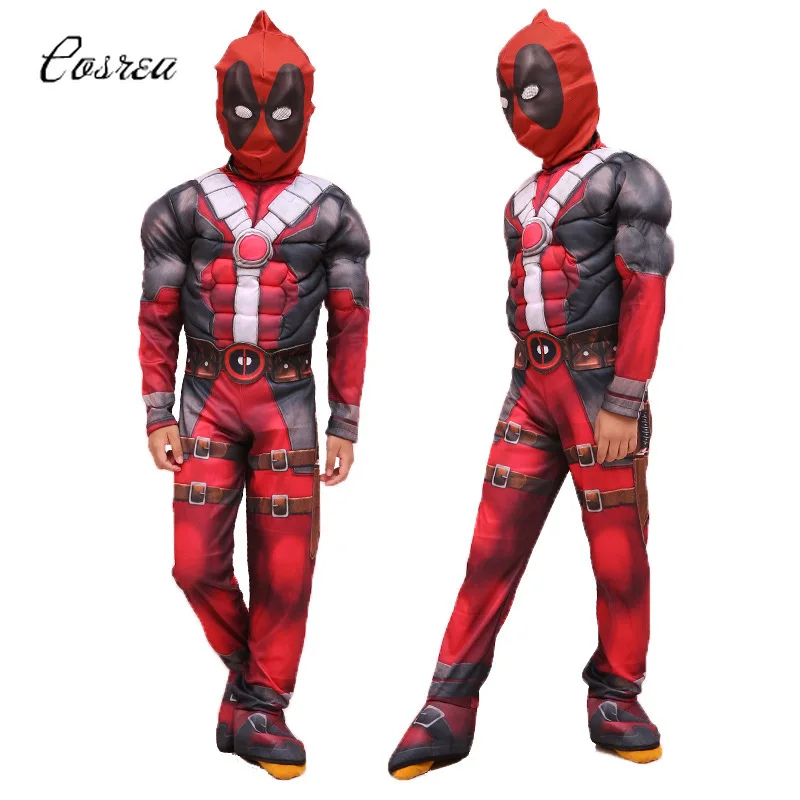 Movie Kids Deadpool Costume Onesies Muscle Children Wade Wilson Halloween Carnival Suit Kids Boy Baby Girl Clothing Set Cosplay