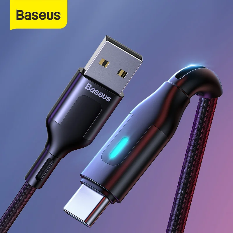 Baseus USB Type C светодиодный кабель провод для зарядки Samsung S10 S20 Quick Charge 3 0 телефонный
