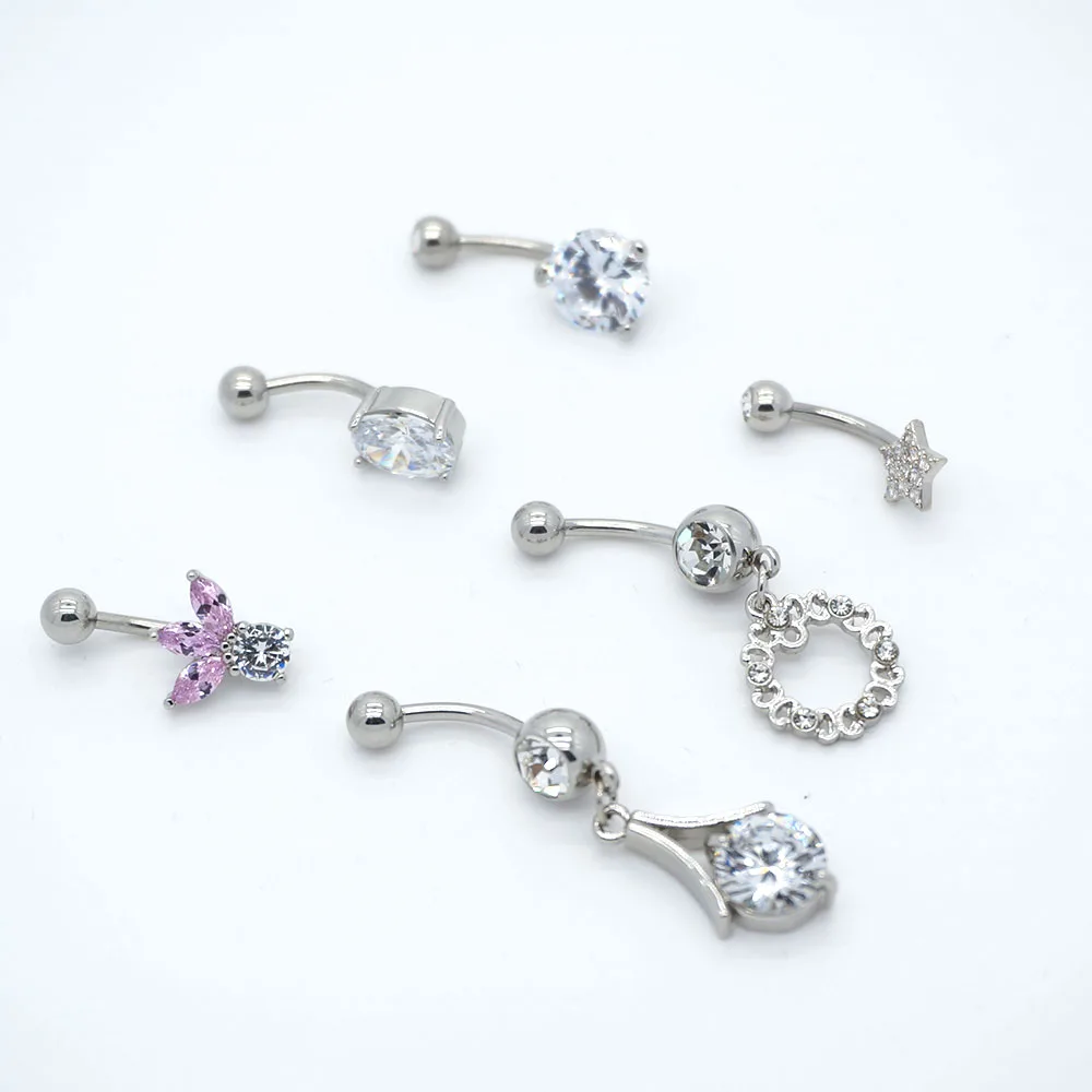 

Stainless MEDICAL steel crystal navel belly body piercing jewelry rhinestone stone pink