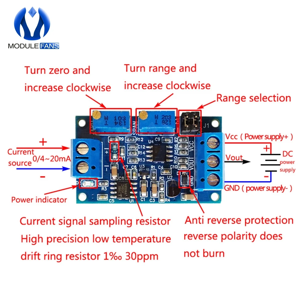 В настоящее время, чтобы Напряжение модуль 0/4-20mA до 0-3,3 V 5V 10V Напряжение передатчик преобразователь модуль преобразования сигнала доска Diy Электронный