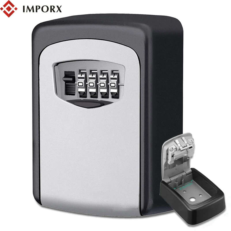 

IMPORX Wall Mounted Outdoor Key Storage Lock Box 4 Digit Combination Password Key Safe Box Security Aluminum Alloy Key Holder