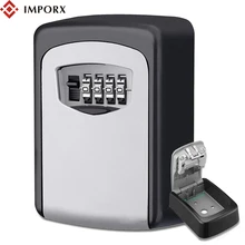 IMPORX Wall Mounted Outdoor Key Storage Lock Box 4 Digit Combination Password Key Safe Box Security Aluminum Alloy Key Holder IMPORX Wall Mounted Outdoor Key Storage Lock Box 4 Digit Combination Password Key Safe Box Security Aluminum Alloy Key Holder
