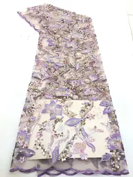 

5 yards multicolors french lace Korea fabric with Allover small Sequins 2020 Floral African tulle mesh lace fabric Wedding cloth