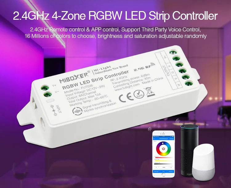 Miboxer 2,4 GHz 4-зона, RGBW светодиодный светильник, FUT038(модернизированный) DC12V~ 24V Светодиодная лампа RGBW