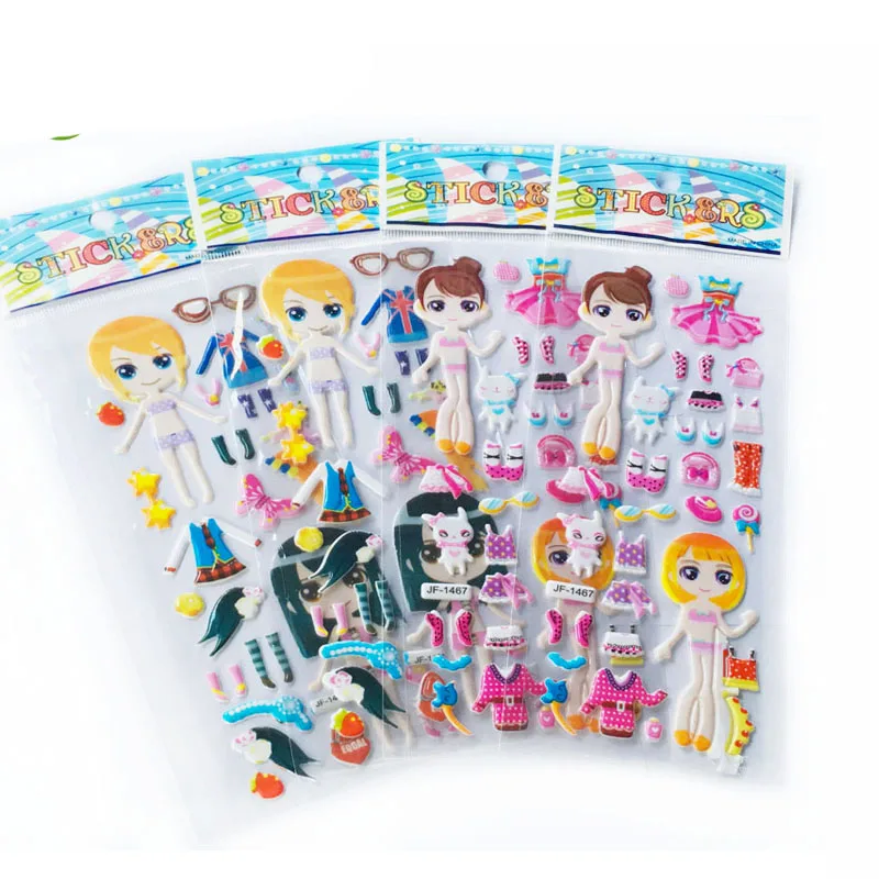Привлекательный мультфильм одеваются аниме наклейки 3D наклейки ПВХ наклейки пузырь наклейки игрушка забавные интересные девушки детские игрушки подарок