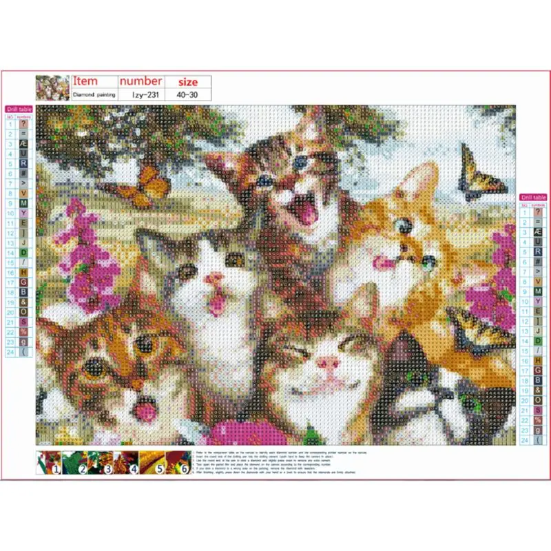 Cute cat 5D Round Shaped Diamond Painting Embroidery Needlework Rhinestone Crystal Cross Craft Stitch Kit Q6PE