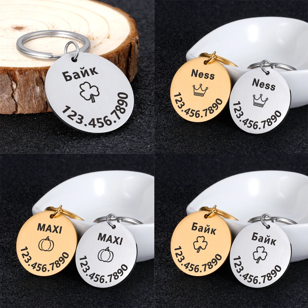 Llavero con chapa personalizada para identificación de mascotas, colgante con nombre grabado para Collar de cachorro y gato, accesorios para mascotas
