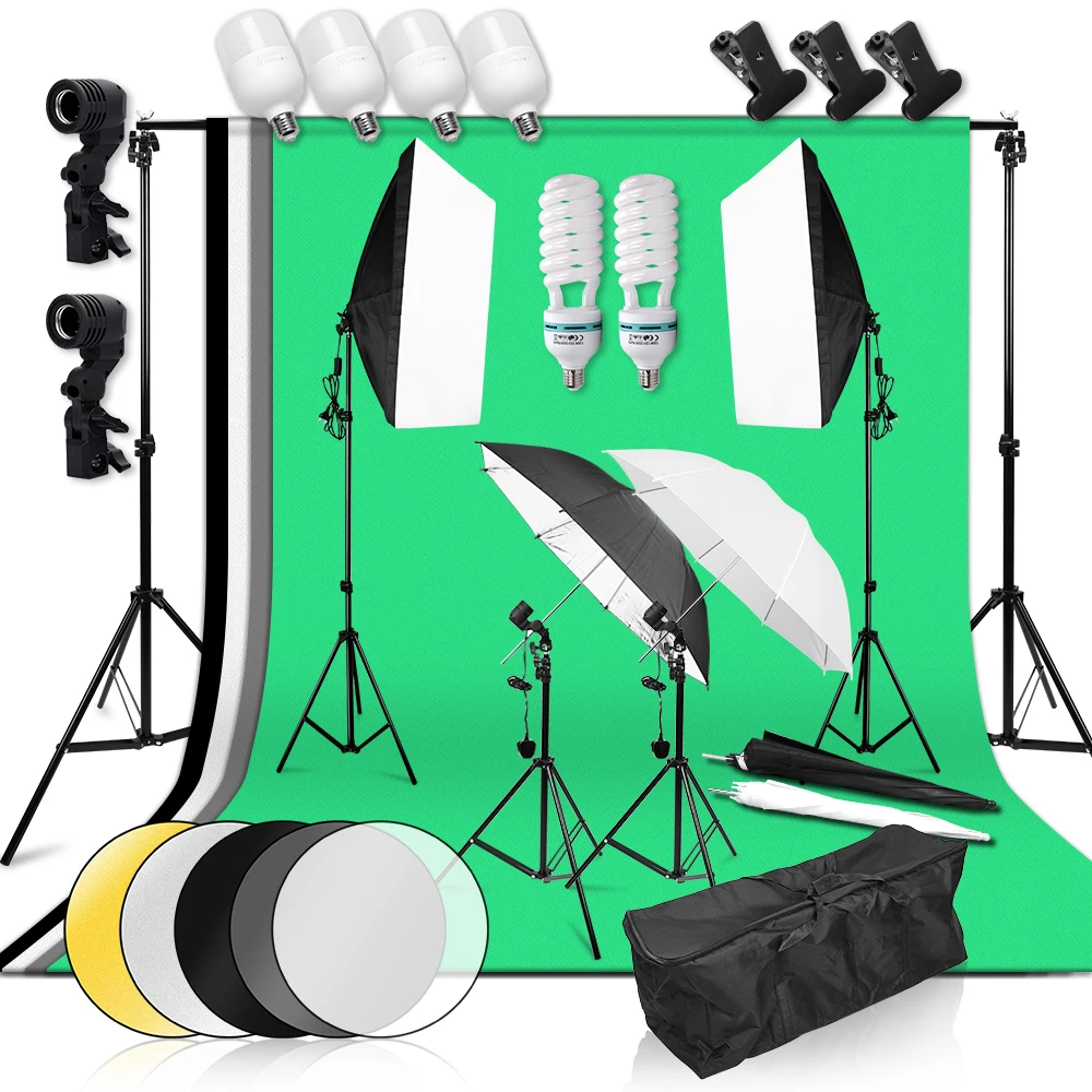 

2*3m Background Support System Photo Umbrellas Softbox Continuous Lighting Kit 25/135W Light Bulb for Photography Video Shooting
