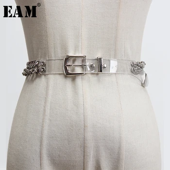 

[EAM] PVC Metal Chain Split Joint Transparent Long Belt Personality Women New Fashion Tide All-match Spring 2020 1T187