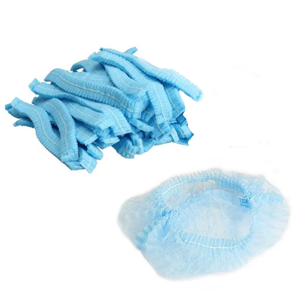 50pcs/pack Disposable Hair Caps Nets Shower Covers Tanning Catering Cap Non-woven Elastic Stretch Disposable Hair Cap