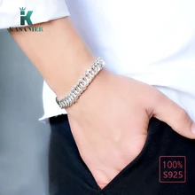 KASANIER Настоящее Серебро S925 пробы мужские браслеты 12 мм ширина браслет в форме хлыста человек хип-хоп/Рок оригинальные ювелирные изделия