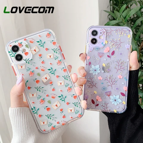LOVECOM Cute Flower Leaf Clear Phone Case For iPhone 13 12 11 Pro Max 12 XR X XS Max 7 8 Plus SE 2020 Soft TPU Back Cover Bag