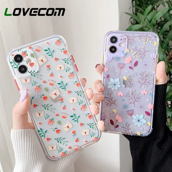 

LOVECOM Cute Flower Leaf Clear Phone Case For iPhone 11 Pro Max XR XS Max 7 8 Plus X SE 2020 Soft TPU Back Cover Coque Case Gift