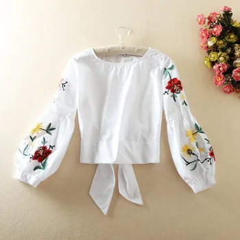 

Korea Korean Style Women Shirts Fashion Cotton Casual Wild High Waist Embroidery Ladies Blouses and Tops Spring New 2020