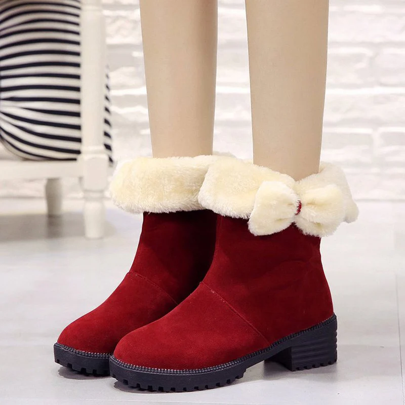 E TOY WORD Winter snow boots female bow-knot Middle tube boots 2019 new warm plus women shoes thick heel fashion cotton shoes
