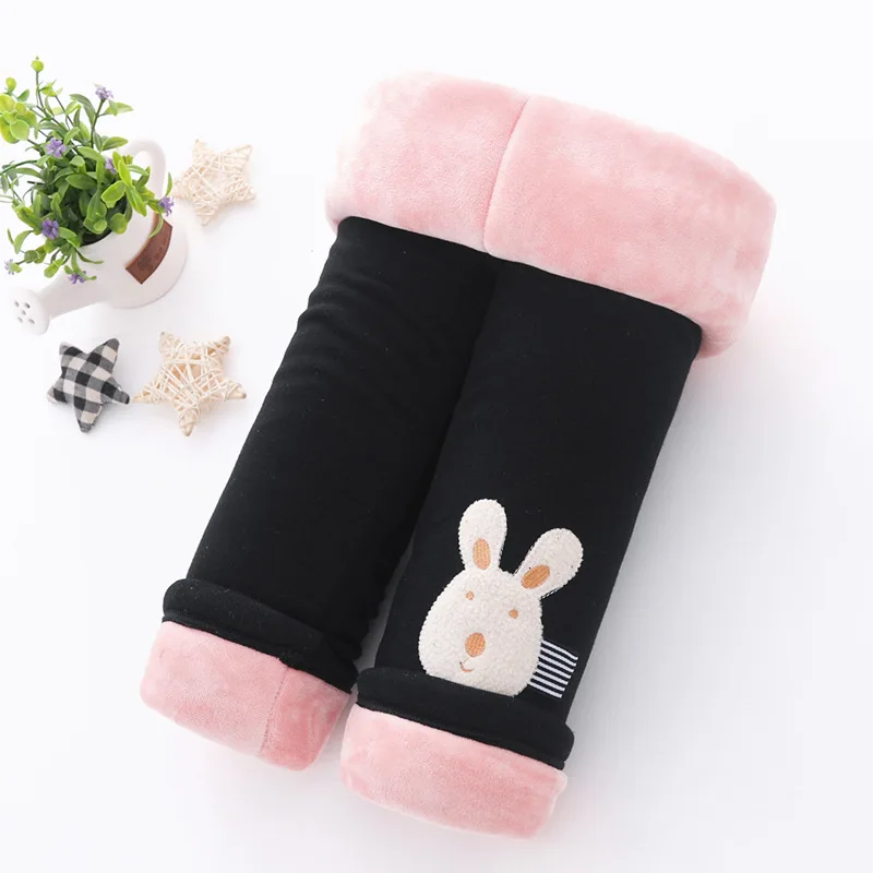 Bear black Зимние брюки с хлопковой подкладкой для девочек, плотные, сохраняющие тепло, увеличивающие рост, утепленные детские штаны из чистого хлопка - Цвет: Bear black