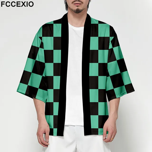 FCCEXIO Women/Men Summer Casual Cool Streetwear Demon Slayer Kimetsu no Yaiba Print Japanese Anime Kimono Haori Yukata Cosplay 1
