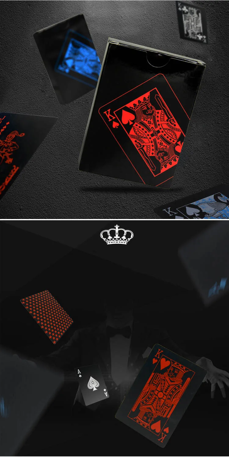 Золотые карты карты игральные Качественный черный водонепроницаемый ПВХ пластик волшебный набор игральных карт прочный покер настольная игра Техасская Магическая коробка-Упакованные 54 шт/колода