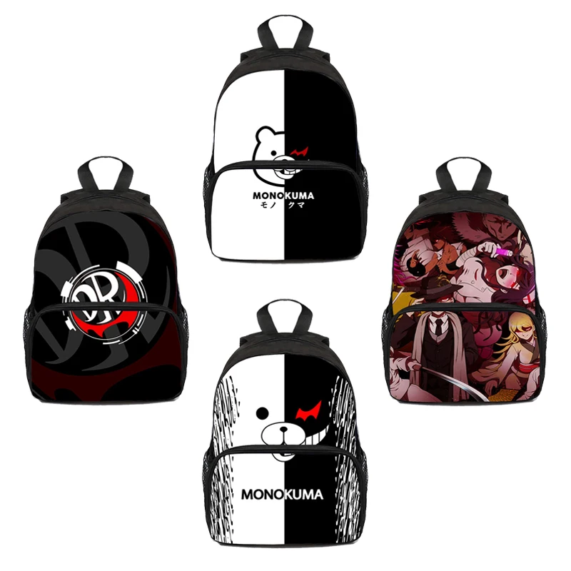 

2021 New 3D Print Japan Anime Danganronpa Backpack 2 Monokuma Black White Bear Bag Women Kawaii Travel Bags Children School Bags