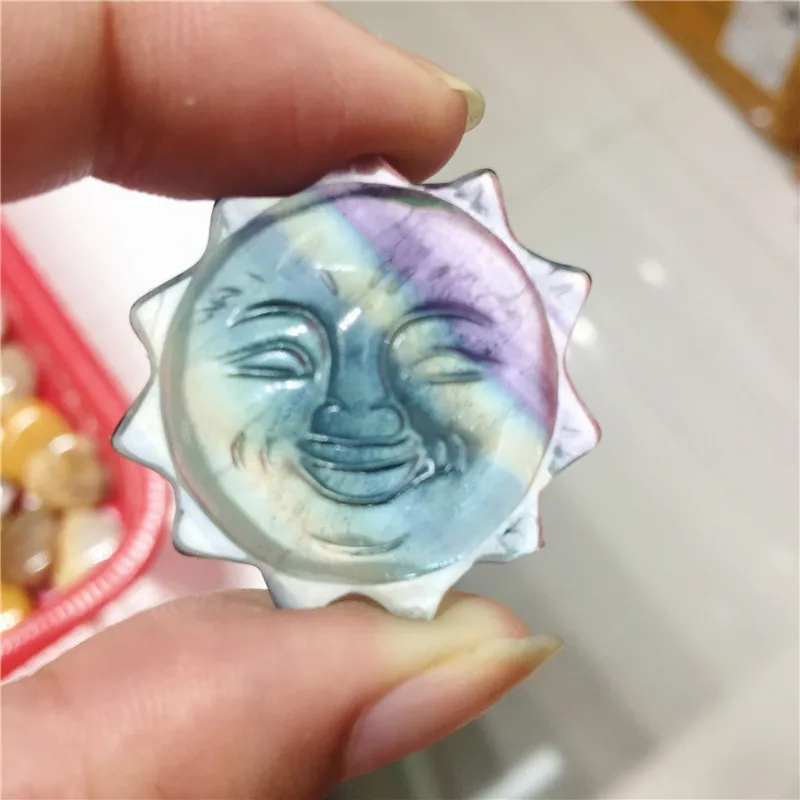 

Beautiful Natural Rainbow Fluorite sun god Pendant Hand Carved Quartz Crystal Lucky Charm Necklace Women Jewelry Gift 1pcs