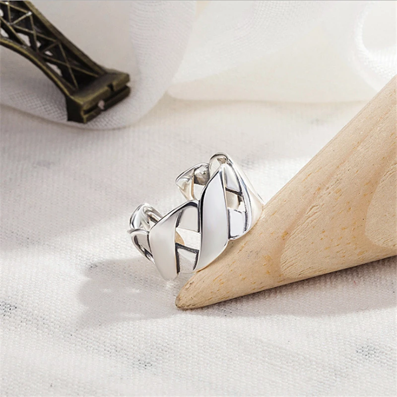 

Korean Fashion Wide Surface Big Women Rings Letters X Cross Simple 925 Sterling Sliver Adjustable Rings Hip Hop Punk Boho KJZ041