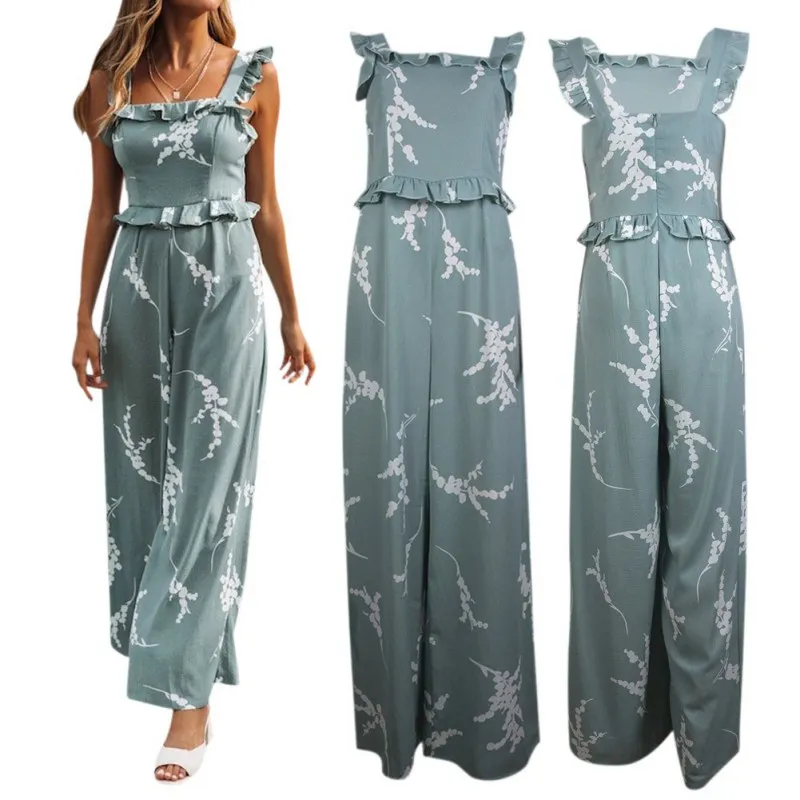 Слинг жилет Летний женский комбинезон сексуальный Холтер jumpsuitFashion гофрированные цельные брюки