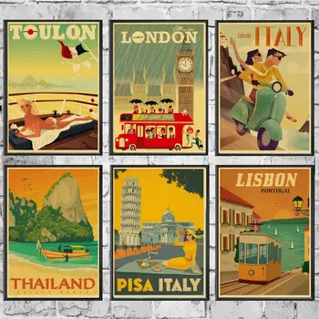 

Vintage Travel City Landscape Retro Posters and Prints Wall Stickers Print on Kraft Paper Art For Home Room Decor Painting