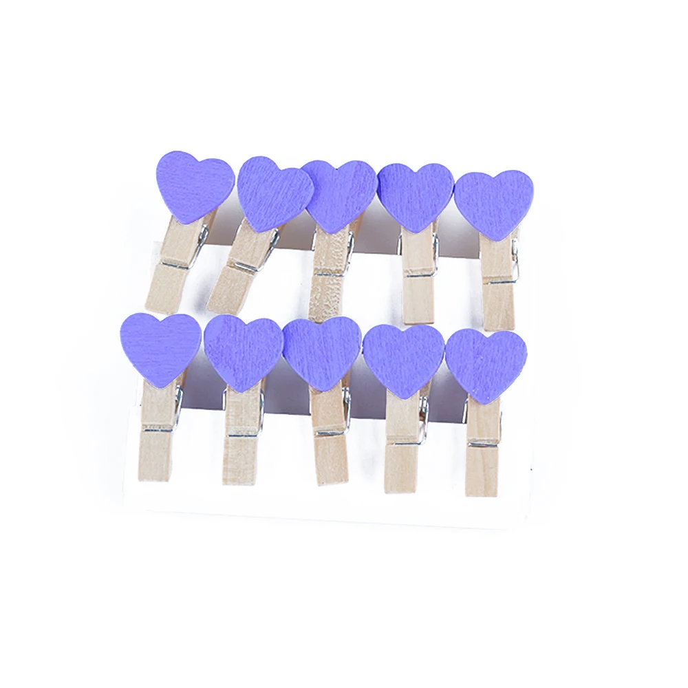 10pc purple 10/50 шт./компл. красочные мини сердца деревянные колышки для фото зажимы Свадебная вечеринка Декор Craft Подарки - Цвет: 10pc purple