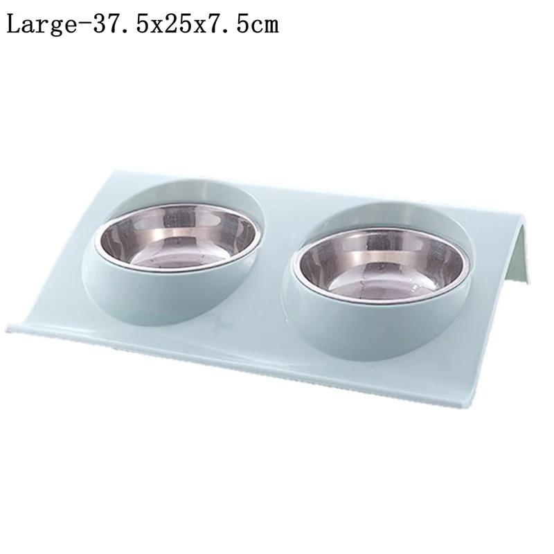 blue L Миска для домашних животных, новогодняя миска, двойные миски для собак, кормушка для собак, кошек, товары для домашних животных, миски для кормления, защита от брызг, нержавеющая сталь - Цвет: blue L